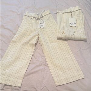 Zara Kids Cream Striped Linen Wide-Leg Pants 2PCS BUNDLE- price for both